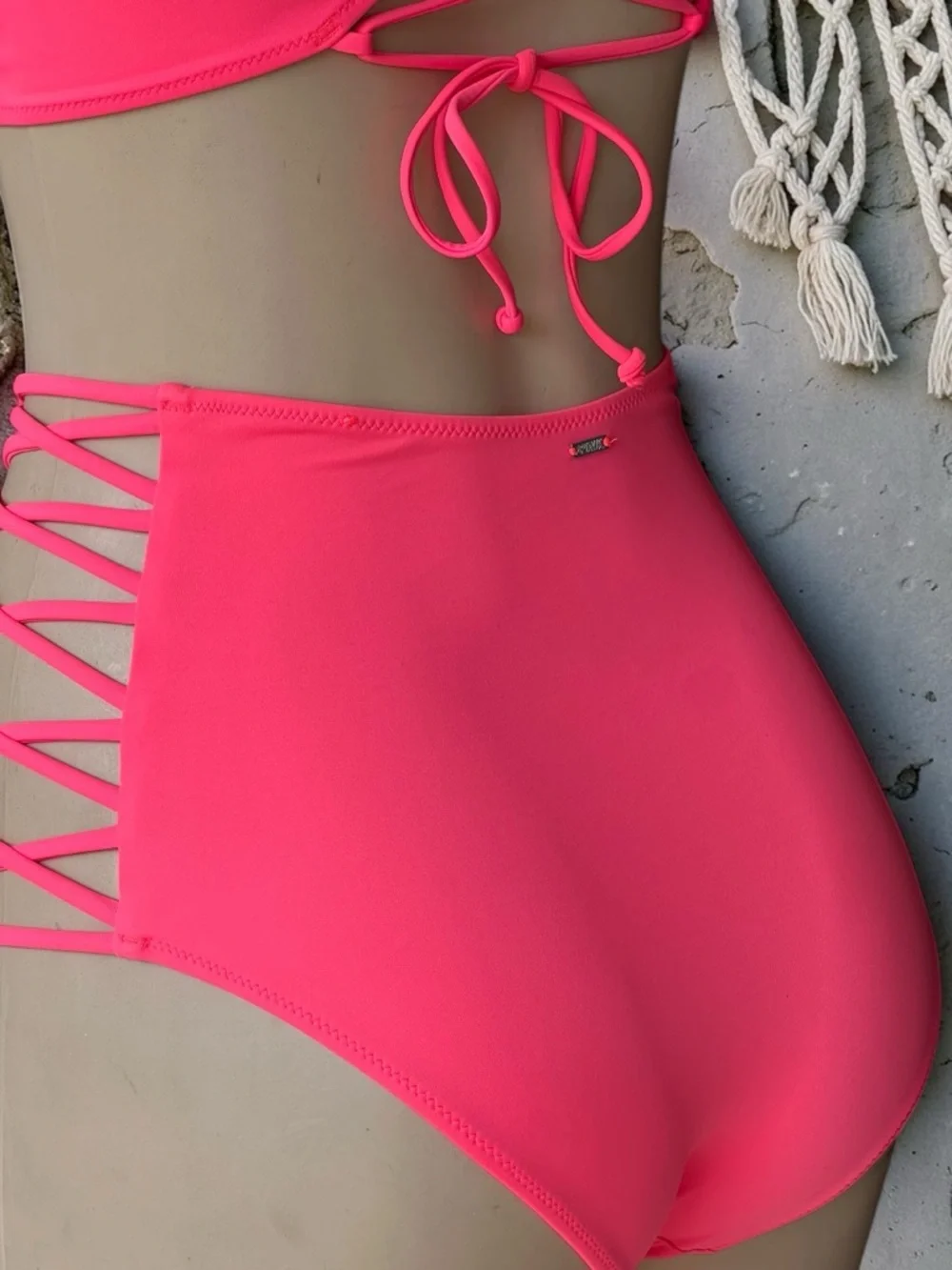 PINK Victoria’s Secret Neon Pink High-Waisted Bikini & Push-Up Swim Top Set - Picture 13 of 15